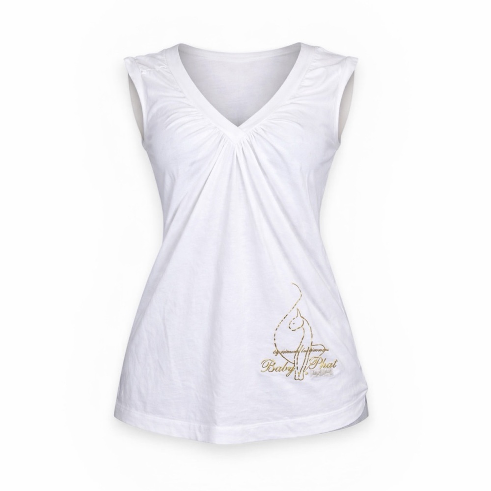 Authentic Y2K Baby Phat Gold Foil Logo Ruched V Neck Longline Tank Top 1X